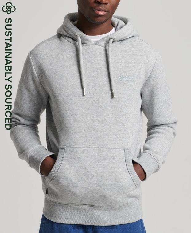 hombres Superdry gris sudadera con capucha de algodón orgánico con logo vintage bordado 2R68Z644