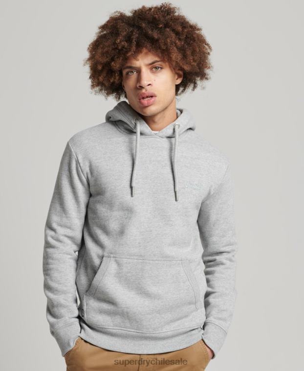 hombres Superdry gris sudadera con capucha de algodón orgánico con logo vintage bordado 2R68Z645