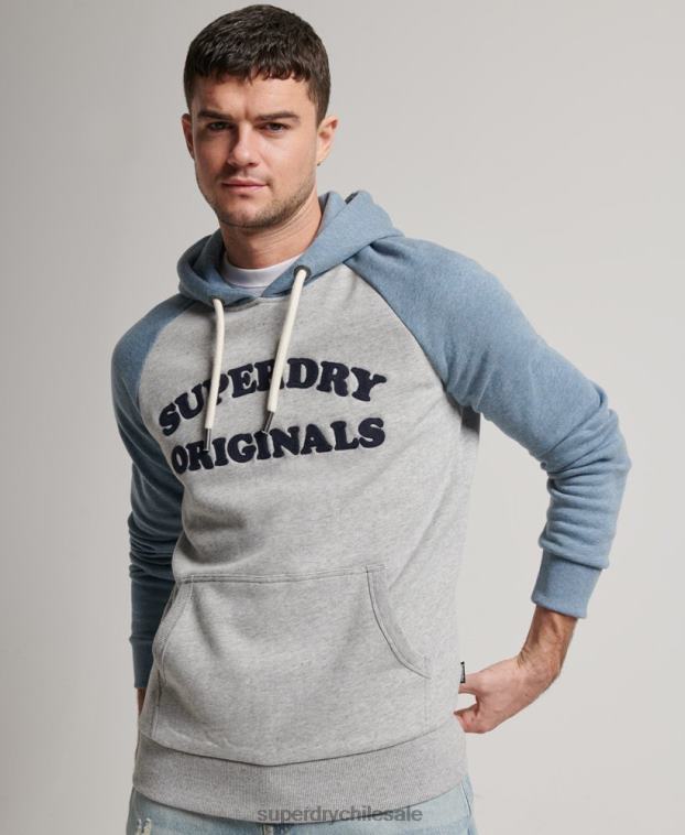 hombres Superdry gris sudadera con capucha raglán clase cooper 2R68Z594