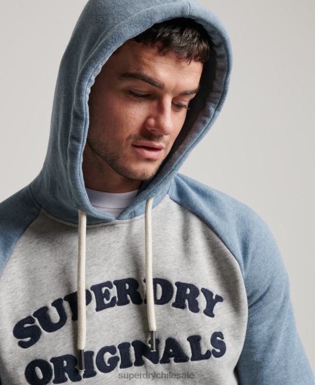 hombres Superdry gris sudadera con capucha raglán clase cooper 2R68Z594
