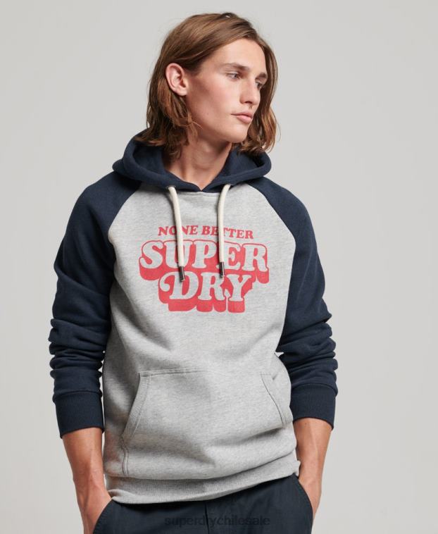 hombres Superdry gris sudadera con capucha raglán clase cooper 2R68Z595