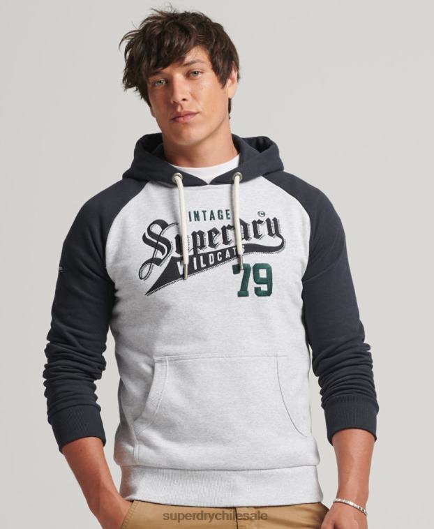 hombres Superdry gris sudadera con capucha universitaria con guión 2R68Z851