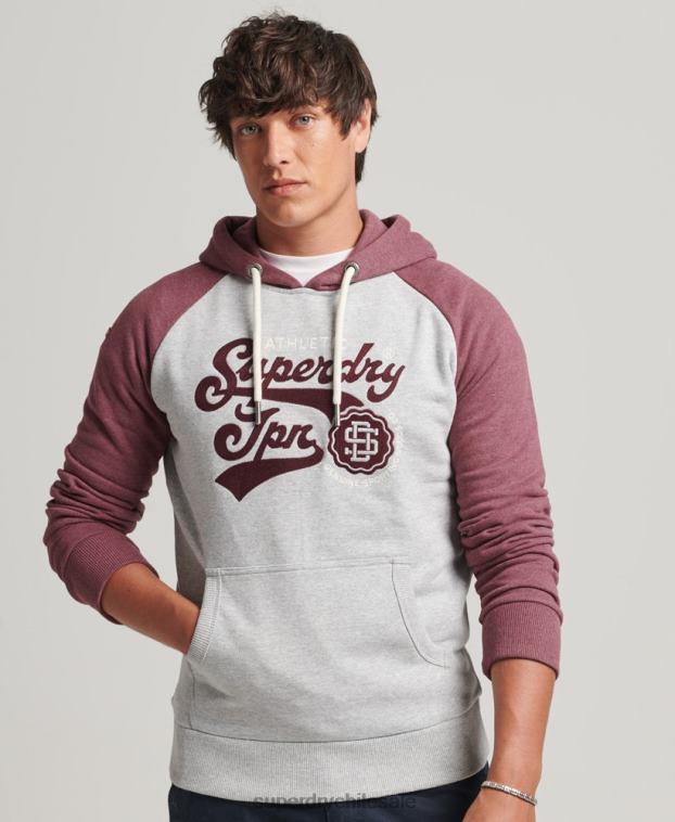 hombres Superdry gris sudadera con capucha universitaria con guión 2R68Z880
