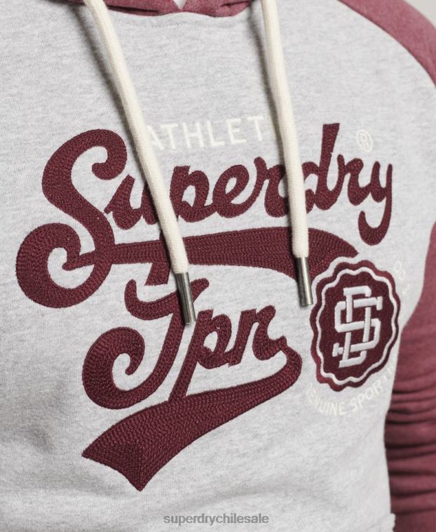 hombres Superdry gris sudadera con capucha universitaria con guión 2R68Z880
