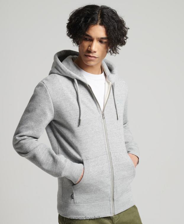 hombres Superdry gris sudadera con capucha y cremallera de algodón orgánico con logo vintage bordado 2R68Z640