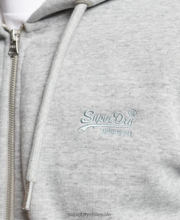 hombres Superdry gris sudadera con capucha y cremallera de algodón orgánico con logo vintage bordado 2R68Z640