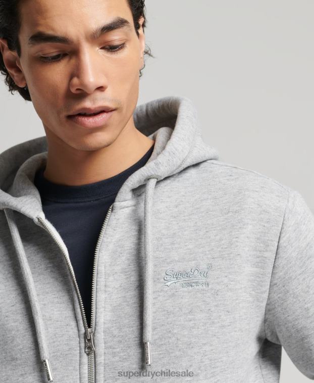 hombres Superdry gris sudadera con capucha y cremallera de algodón orgánico con logo vintage bordado 2R68Z652