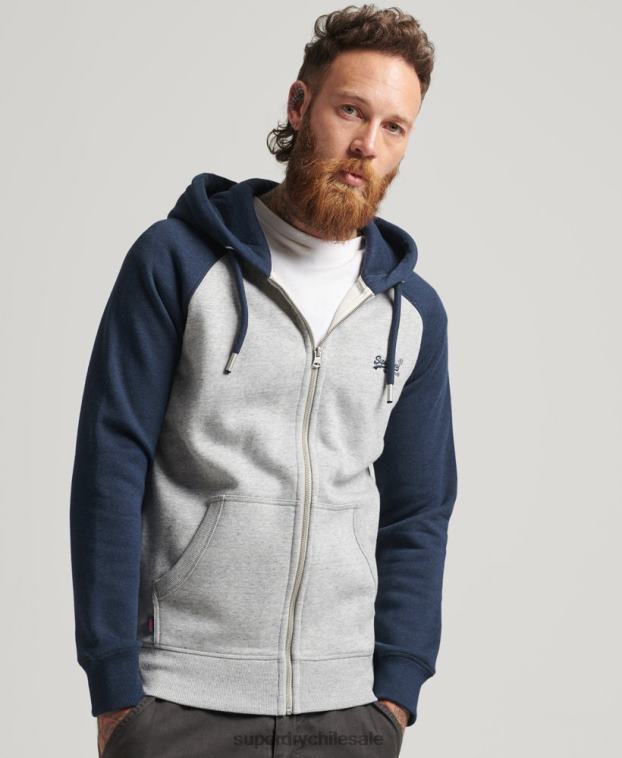 hombres Superdry gris sudadera con capucha y cremallera de béisbol con logo esencial de algodón orgánico 2R68Z572