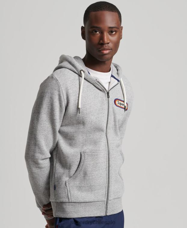 hombres Superdry gris sudadera con capucha y cremallera de temporada con logo vintage core 2R68Z5163