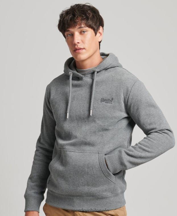 hombres Superdry gris sudadera con capucha y logo esencial de algodón orgánico 2R68Z560
