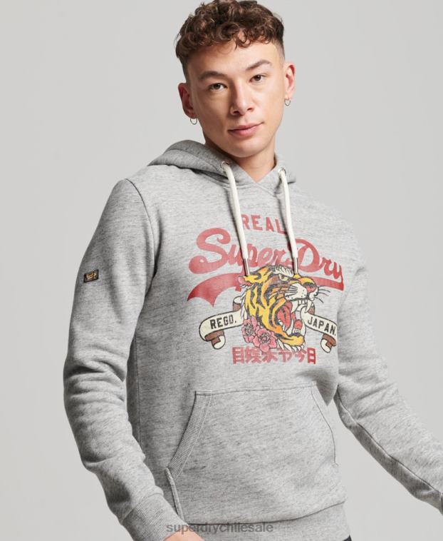 hombres Superdry gris sudadera con capucha y logo vintage 2R68Z515