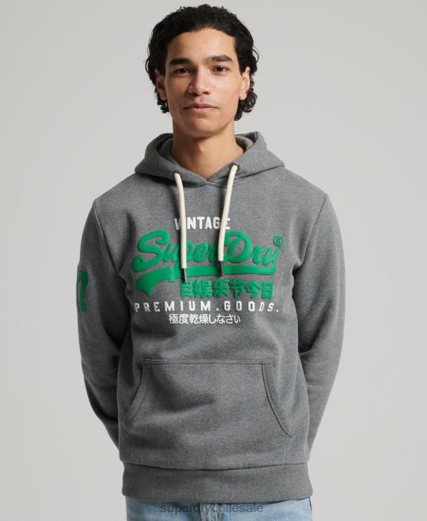 hombres Superdry gris sudadera con capucha y logo vintage 2R68Z5155
