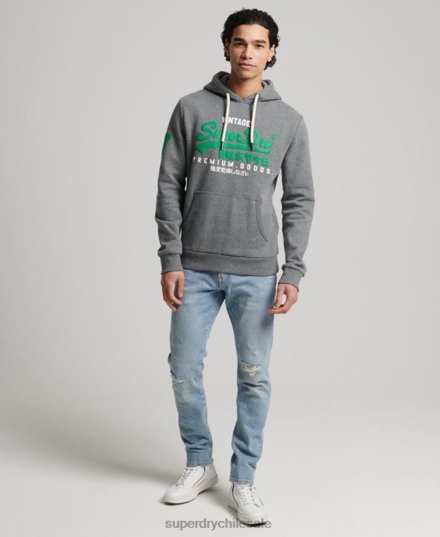 hombres Superdry gris sudadera con capucha y logo vintage 2R68Z5155