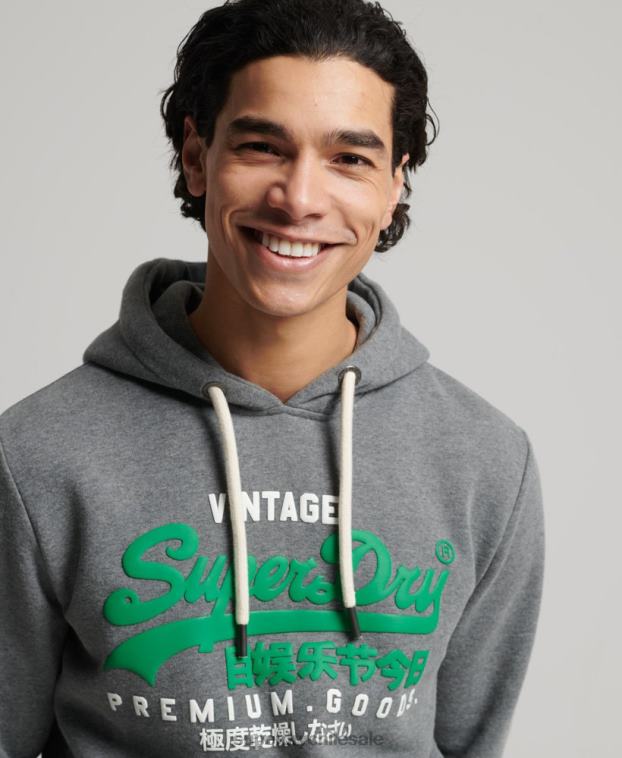hombres Superdry gris sudadera con capucha y logo vintage 2R68Z5155