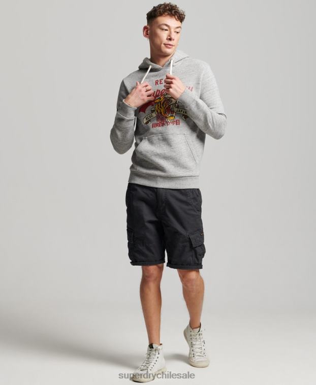 hombres Superdry gris sudadera con capucha y logo vintage 2R68Z515