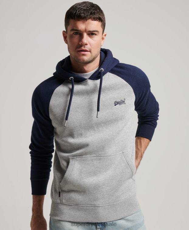 hombres Superdry gris sudadera con capucha y logo vintage 2R68Z689
