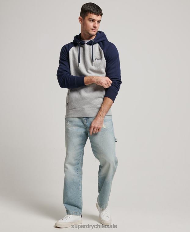hombres Superdry gris sudadera con capucha y logo vintage 2R68Z689