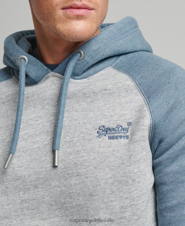 hombres Superdry gris sudadera con capucha y logo vintage 2R68Z766