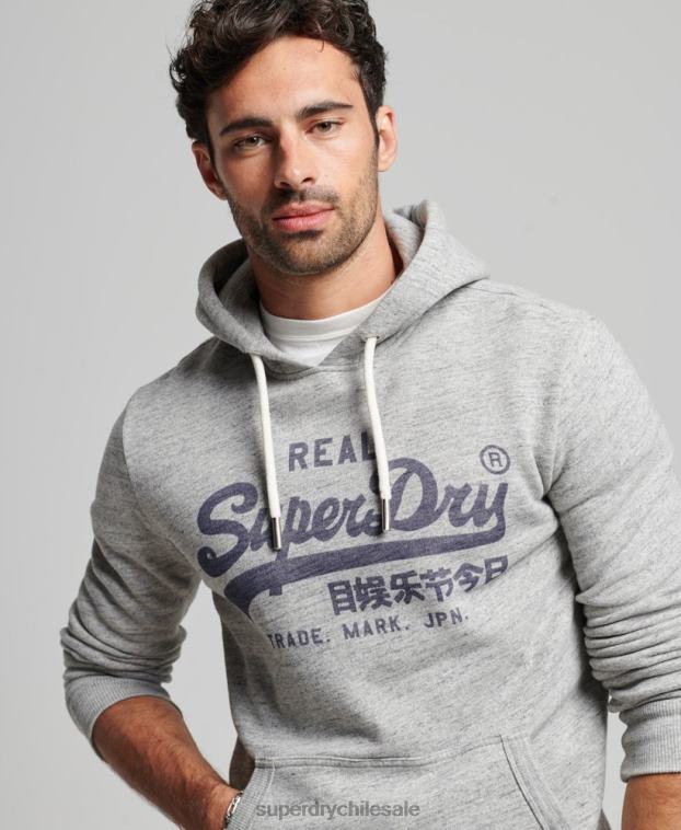 hombres Superdry gris sudadera con capucha y logo vintage 2R68Z789