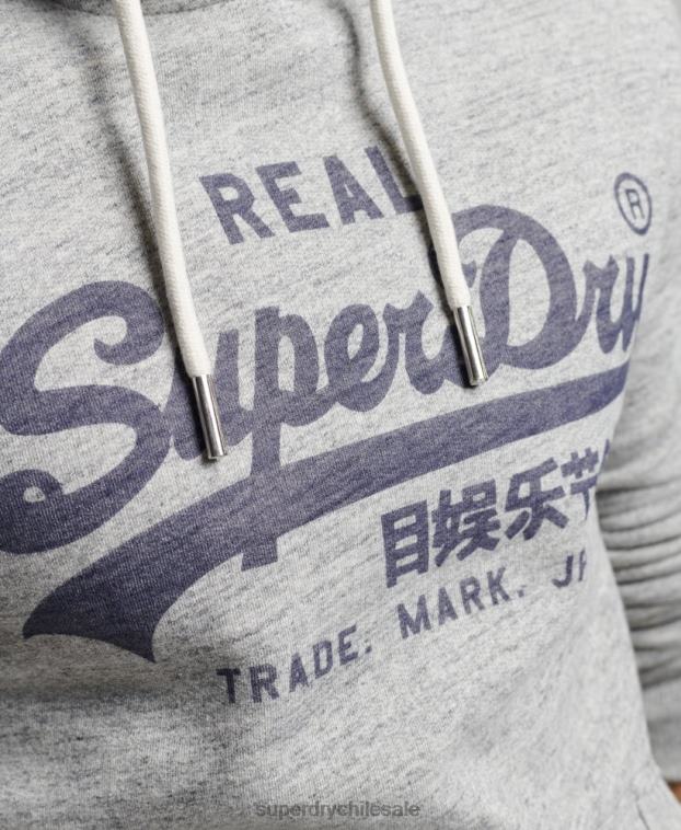 hombres Superdry gris sudadera con capucha y logo vintage 2R68Z789