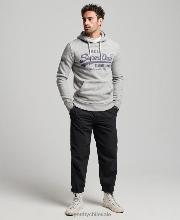 hombres Superdry gris sudadera con capucha y logo vintage 2R68Z789