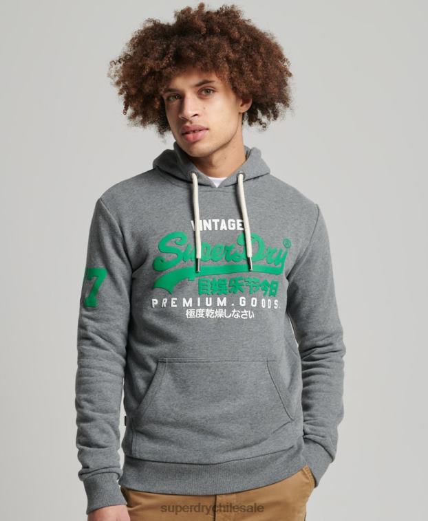 hombres Superdry gris sudadera con capucha y logo vintage 2R68Z835