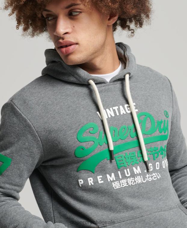 hombres Superdry gris sudadera con capucha y logo vintage 2R68Z835