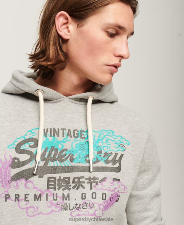 hombres Superdry gris sudadera con capucha y logo vintage 2R68Z855