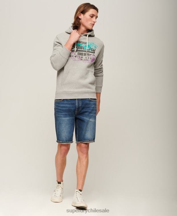 hombres Superdry gris sudadera con capucha y logo vintage 2R68Z855