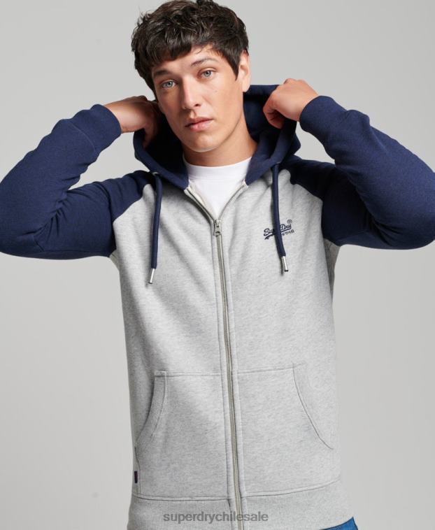 hombres Superdry gris sudadera con capucha y logo vintage bordado 2R68Z481