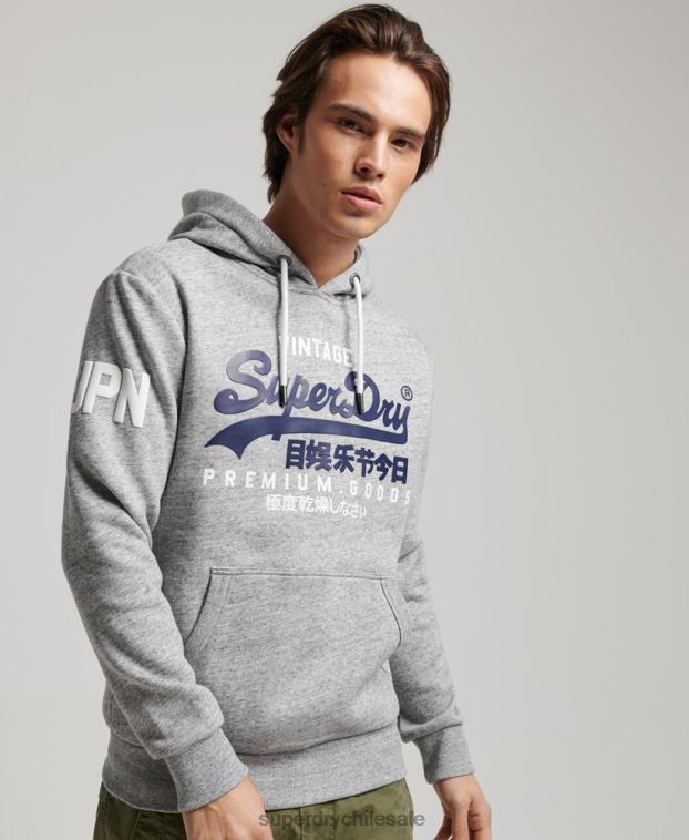 hombres Superdry gris sudadera con capucha y logo vintage de algodón orgánico 2R68Z686