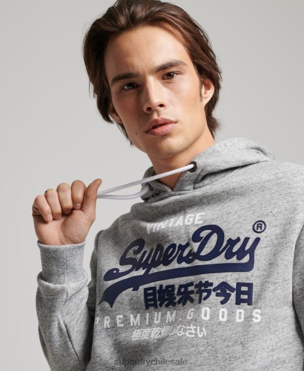 hombres Superdry gris sudadera con capucha y logo vintage de algodón orgánico 2R68Z686