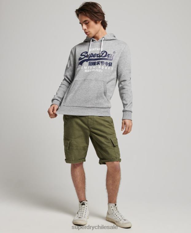 hombres Superdry gris sudadera con capucha y logo vintage de algodón orgánico 2R68Z686