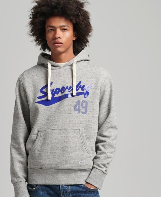 hombres Superdry gris sudadera con capucha y texto vintage atlético de la ciudad 2R68Z5178