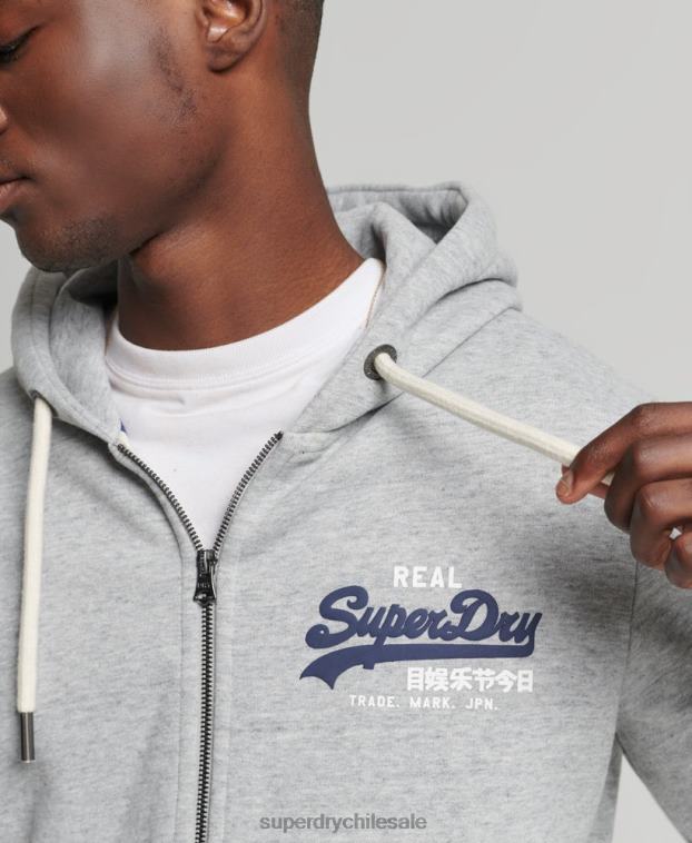 hombres Superdry gris sudadera con cremallera y logo vintage 2R68Z5148