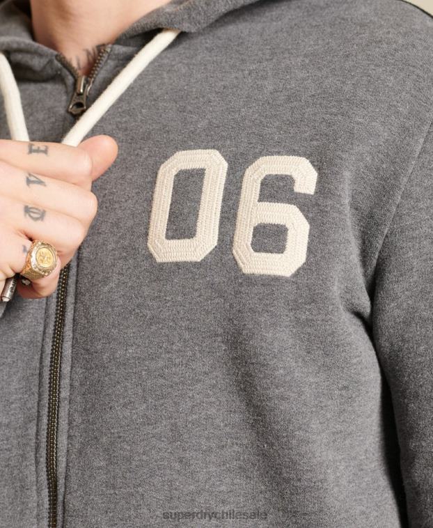 hombres Superdry gris sudadera con cremallera y logo vintage 2R68Z891
