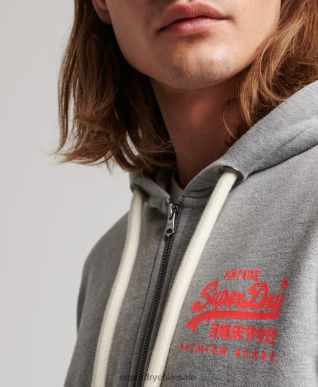 hombres Superdry gris sudadera con cremallera y logo vintage sin cepillar 2R68Z539