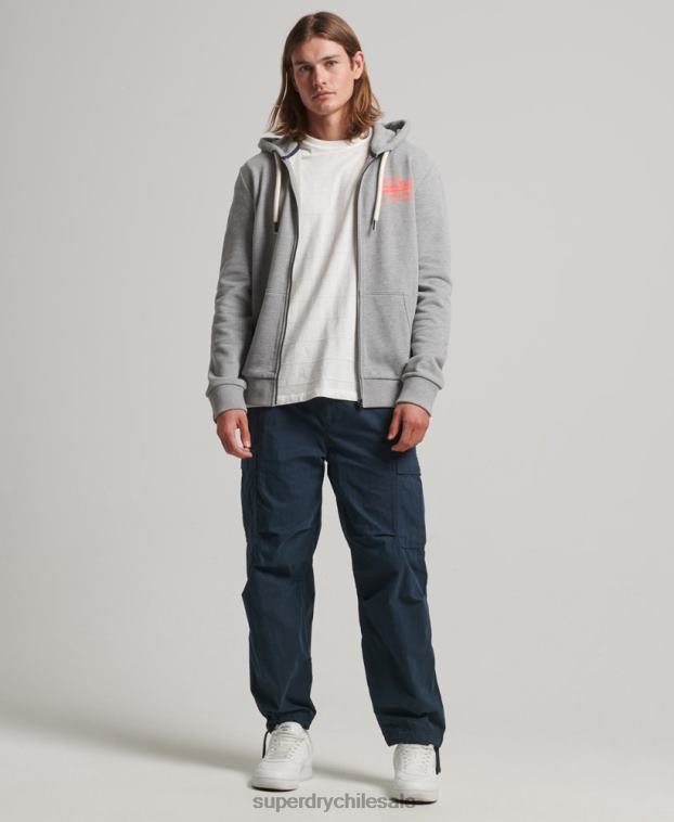 hombres Superdry gris sudadera con cremallera y logo vintage sin cepillar 2R68Z539