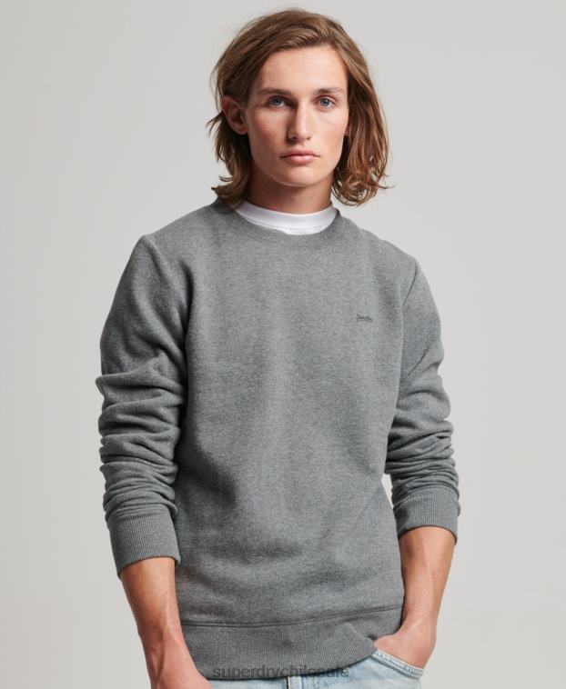 hombres Superdry gris sudadera con cuello redondo y logo bordado 2R68Z532