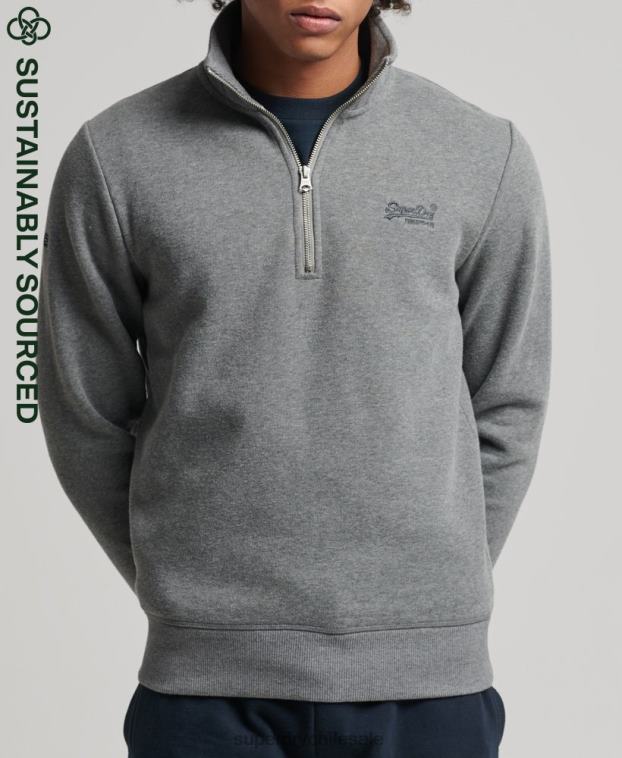 hombres Superdry gris sudadera con cuello tunecino y cremallera con logo vintage de algodón orgánico 2R68Z5076