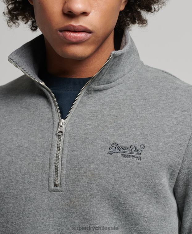 hombres Superdry gris sudadera con cuello tunecino y cremallera con logo vintage de algodón orgánico 2R68Z5076