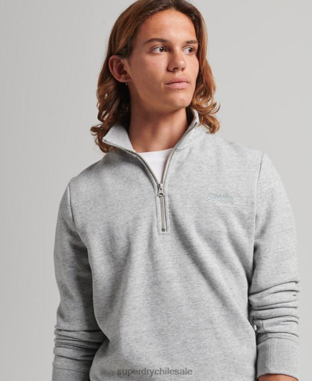 hombres Superdry gris sudadera de algodón orgánico con media cremallera y logo esencial 2R68Z5048