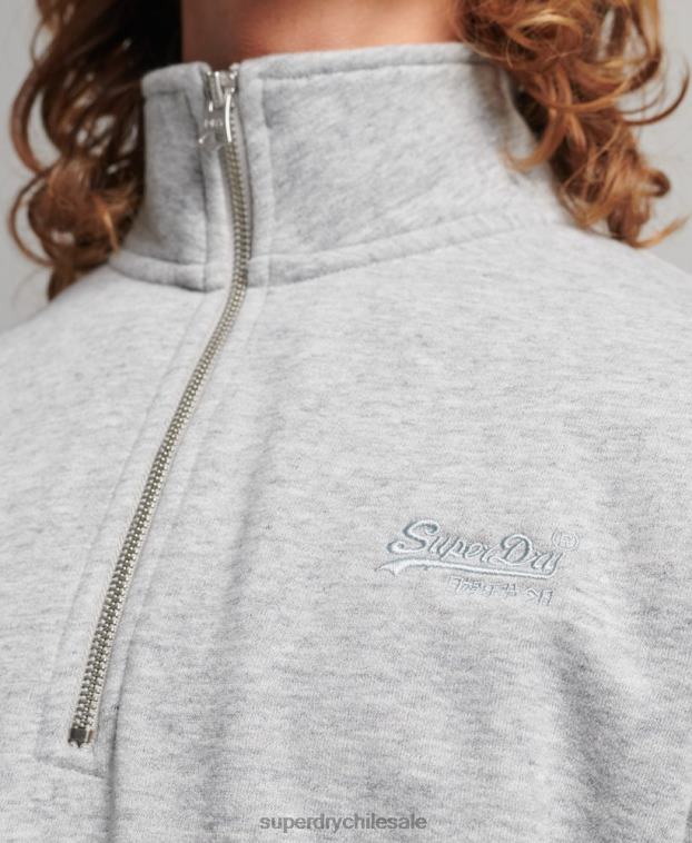hombres Superdry gris sudadera de algodón orgánico con media cremallera y logo esencial 2R68Z5048