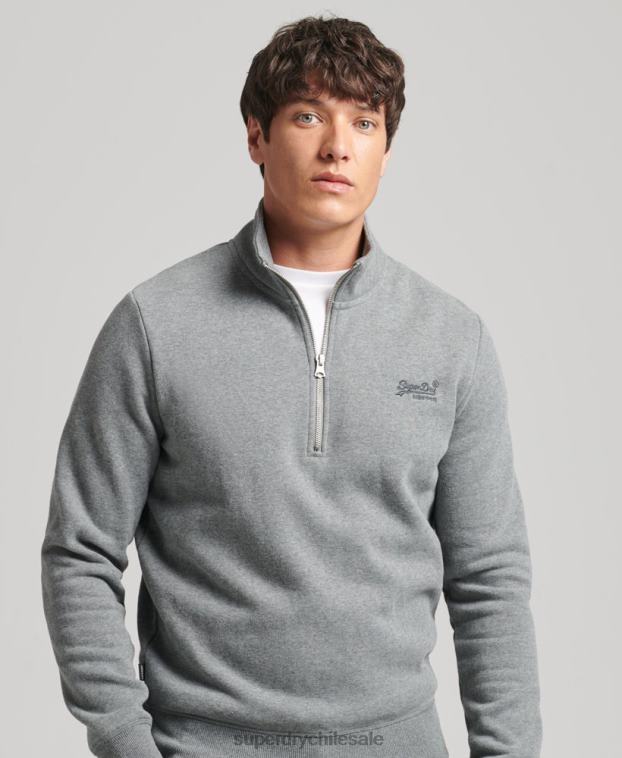 hombres Superdry gris sudadera de algodón orgánico con media cremallera y logo esencial 2R68Z5080