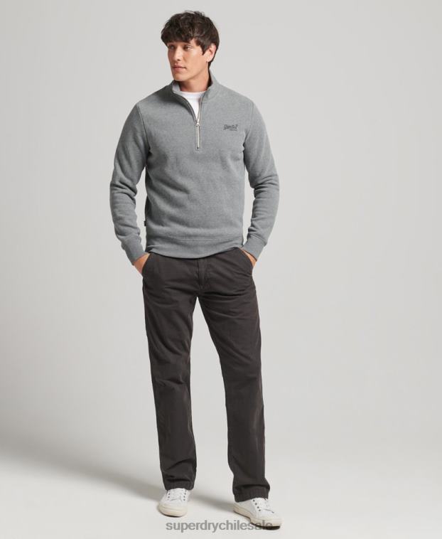 hombres Superdry gris sudadera de algodón orgánico con media cremallera y logo esencial 2R68Z5080