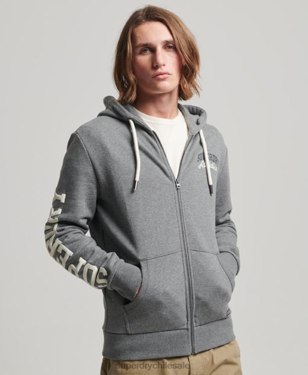 hombres Superdry gris sudadera deportiva con capucha y cremallera 2R68Z714