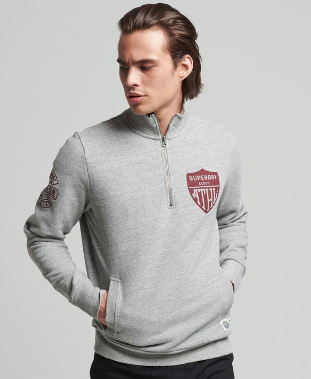 hombres Superdry gris sudadera henley atlética vintage 2R68Z5001