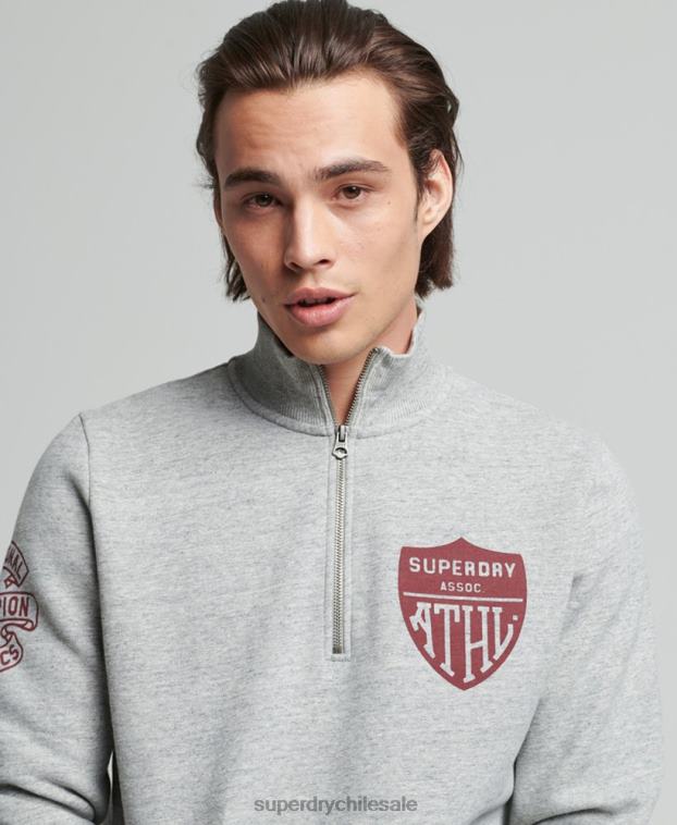 hombres Superdry gris sudadera henley atlética vintage 2R68Z5001