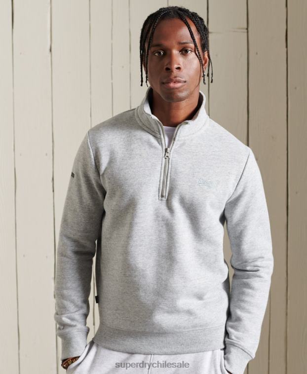 hombres Superdry gris sudadera henley con cremallera y logo bordado 2R68Z779