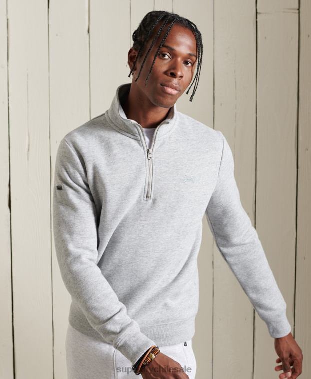 hombres Superdry gris sudadera henley con cremallera y logo bordado 2R68Z779